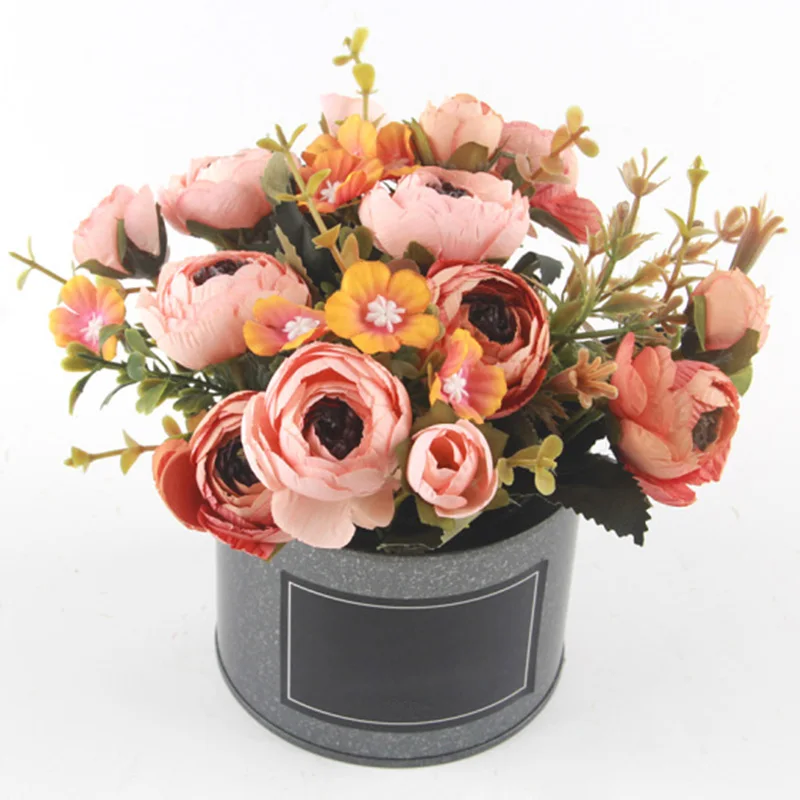 

Artificial Rose Flower Potted Plant Mini Bonsai Set Real Touch Fake Flower Bouquets for Wedding Decoration Home Party Supplies