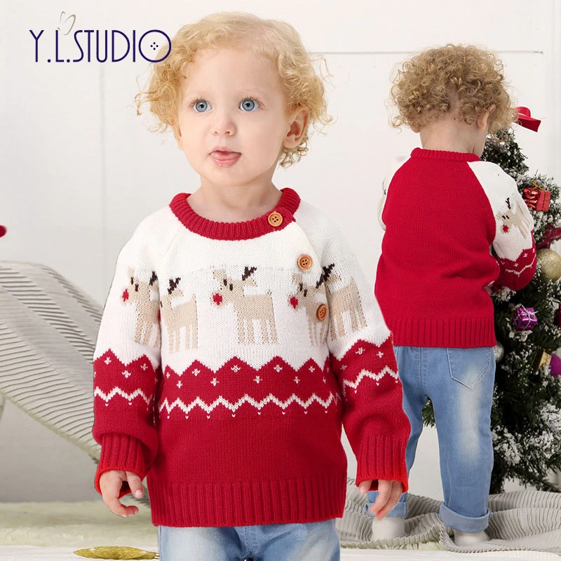 Children's Christmas Sweaters Baby Girl Winter Wool Sportswear Santa Claus Clothes New Year's Costume Baby Boy Knitted Pullover