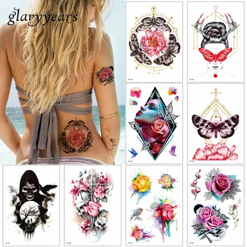 

14.8*21cm glaryyears 24 Designs 1 Sheet Temporary Tattoo Sticker TH Skull Waterproof Colored Fake Tattoo for Beauty Women Men 3D