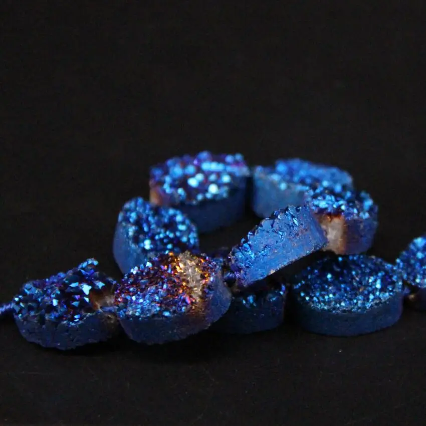 Approx11PCS/strand Blue Titanium Natural Quartz Geode Drusy Oval Slab Nugget Beads,Raw Roug Agates Crystal Druzy Slice Pendants