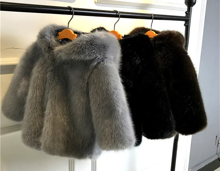 Детская шуба из искусственного меха с капюшоном и длинным рукавом|girls faux fur