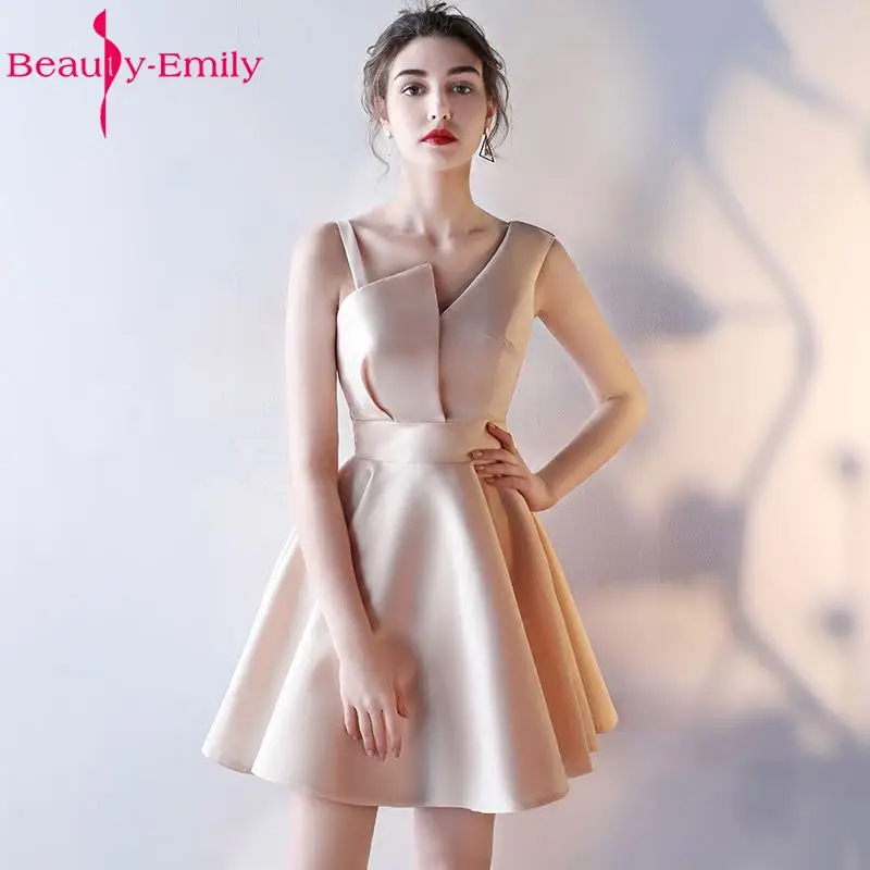 Beauty Emily Champagne A-Line Sexy Short Evening Party Prom Dresses 2022 Girl Dresses Sleeveless Formal Occasion Evening Gowns silver prom dresses