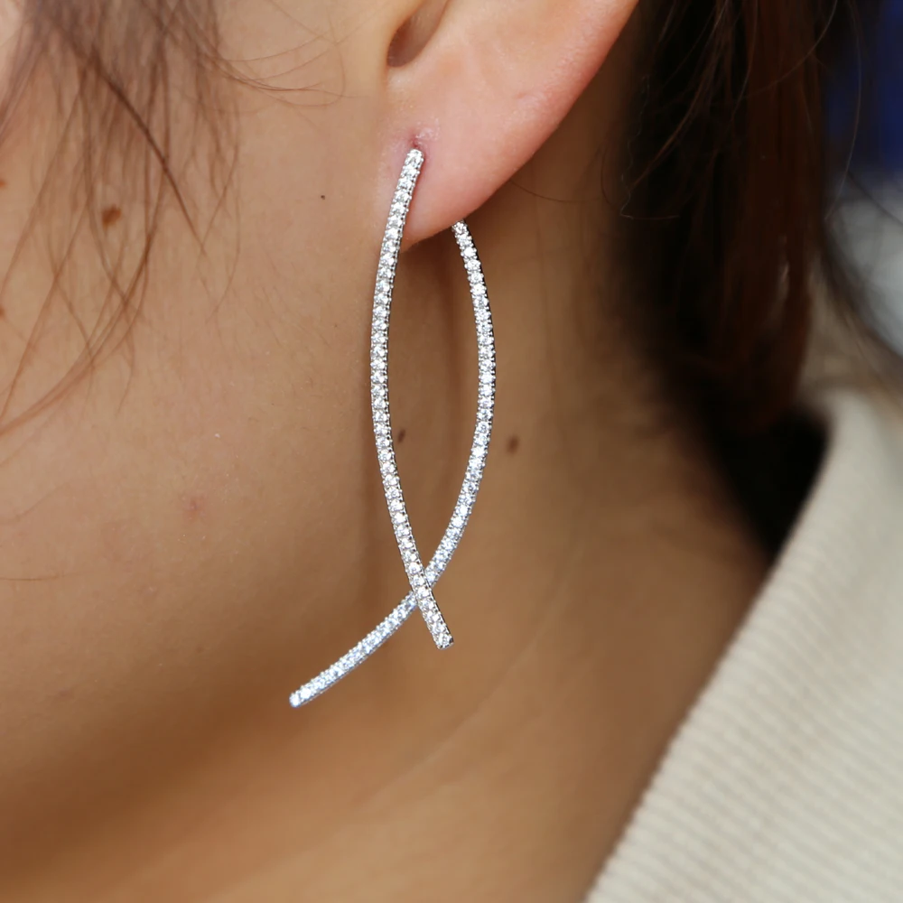

2018 valentine's Trendy CZ paved Geometric earrings Ear Jacket for Women Elegant Front Back Two Sides double delicate Earrings