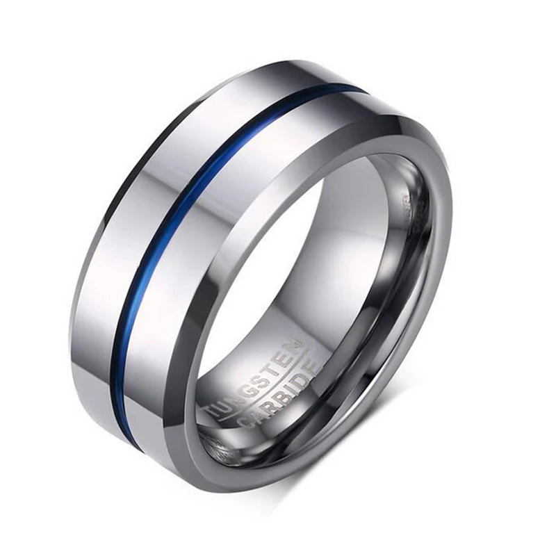 Quality Tungsten Carbide Ring for Men Fashion Navy Blue Ring 8mm Width