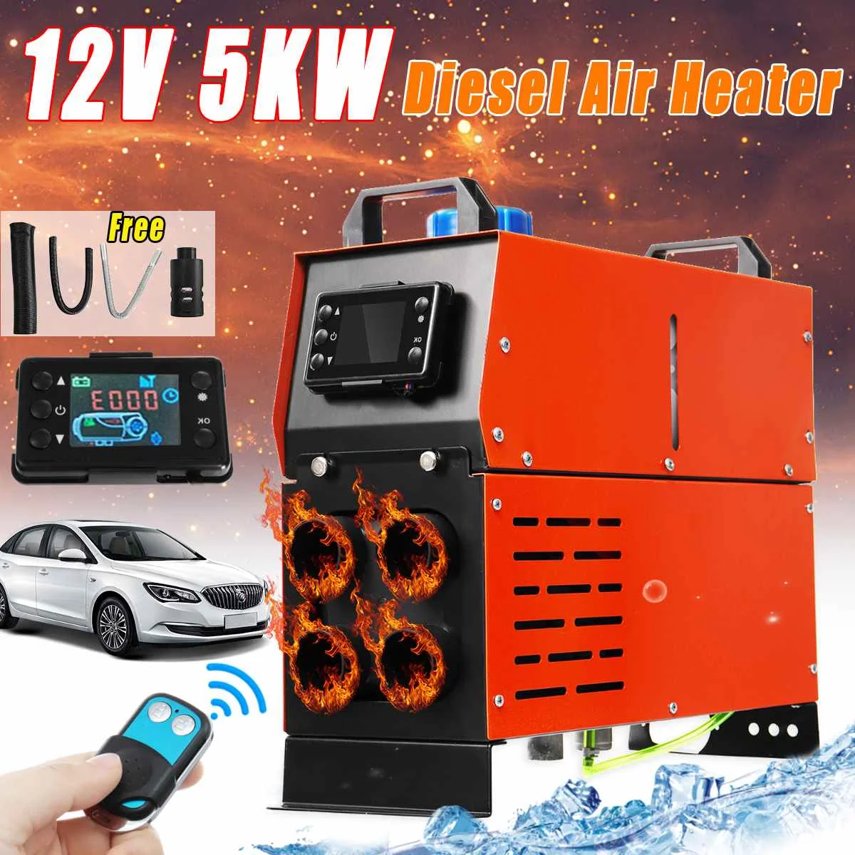 

1/4 Holes Diesel-Air Heater 12V 5000W Single Tank Remote Control Thermostat Caravan Motorhome RV LCD Monitor For Trucks Car
