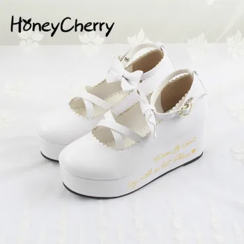 

Thick Bottomed lolita shoes Bow Tie Bandage 2019 New Daily Casual Sweet Girl Muffin Soft Single Shoes High Heels Platform