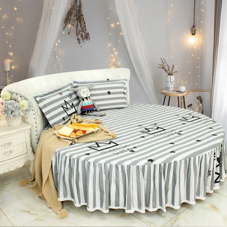 Discount LACE ROUND Corner Bed Europe Orange color Flower Bedding sets Cotton Round Double Bed sheet Duvet cover Pillow case Bedskirt 10