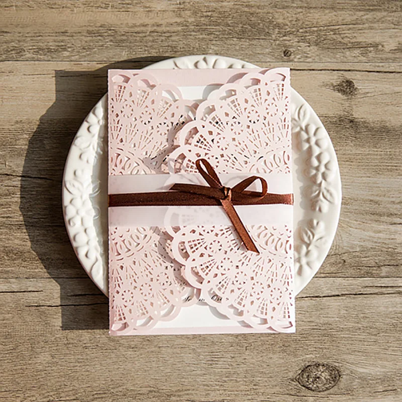  10Pack Design Festival Flower Lace frame Wedding Invitations Cards Blank Print Customize Laser Cut  - 32846649630