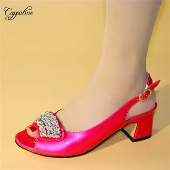 

High class fuchsia wedding/party medium heel shoes nice sandals with stones ,heel height 5cm, T8101 Size 38-44