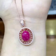С натуральным красным Рубином кулон S925 Серебряный натуральный драгоценный камень кулон Цепочки и ожерелья модный роскошный круглый сети вокруг шеи отличное Женское Ожерелье Свадебные украшения