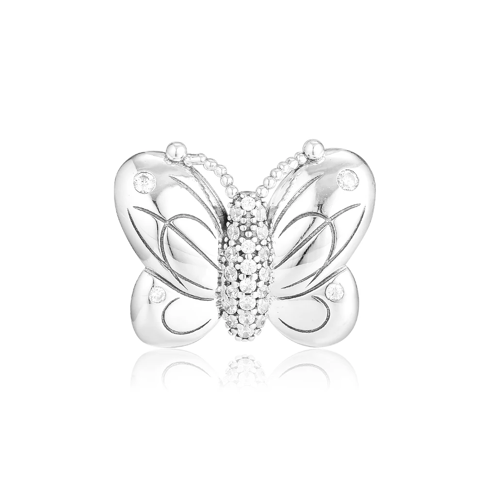 Подходит для бусины Pandora Браслеты декоративные бабочки талисманы 100% 925 пробы серебряные ювелирные изделия с Ясно CZ Бесплатная доставка