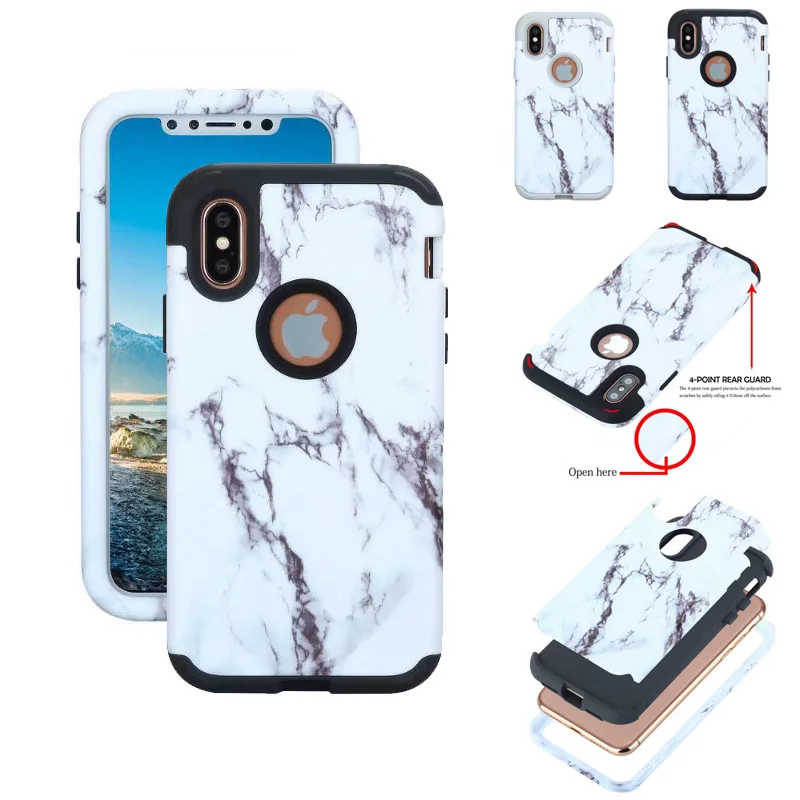 Marbling Shockproof Tough Hybrid Armor Drop Protection Case Cover For iPhone X |