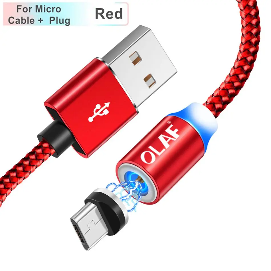 OLAF светодиодный магнитный usb-кабель для iPhone X, Xr, Xs, Max, Micro USB кабель type-c, быстрый Магнитный usb-кабель для зарядки samsung S9, Xiaomi - Цвет: Red For Micro usb