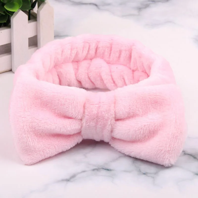 Хлопок для женщин мыть лицо Hairband для девочек эластичный ободок головные уборы коралловый бархат бант аксессуары для волос для женщин - Цвет: Розовый