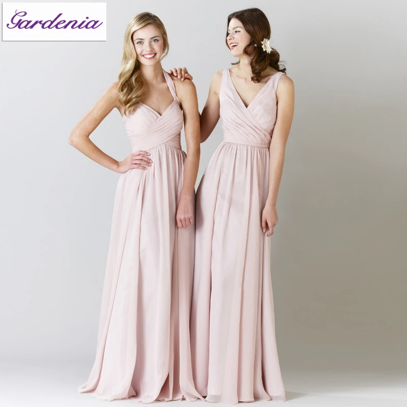 Blush Dress Party Evening Elegant Backless Chiffon Formal Dresses Sweep