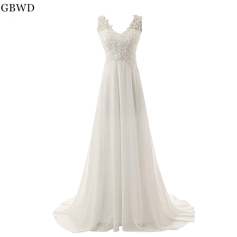 

Beach Wedding Dresses 2019 A-Line Elegant Lace Appliques beading Chiffon Plus Size Wedding Bridal Gowns Dress Vestido De Noiva