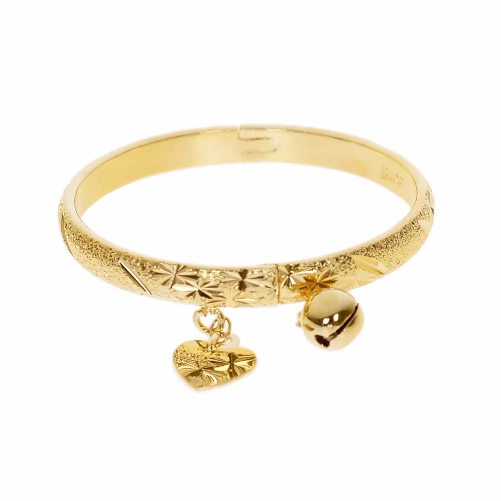 Warna emas Bell Jantung Charm Gelang Anak Laki laki Perempuan Anak Bayi