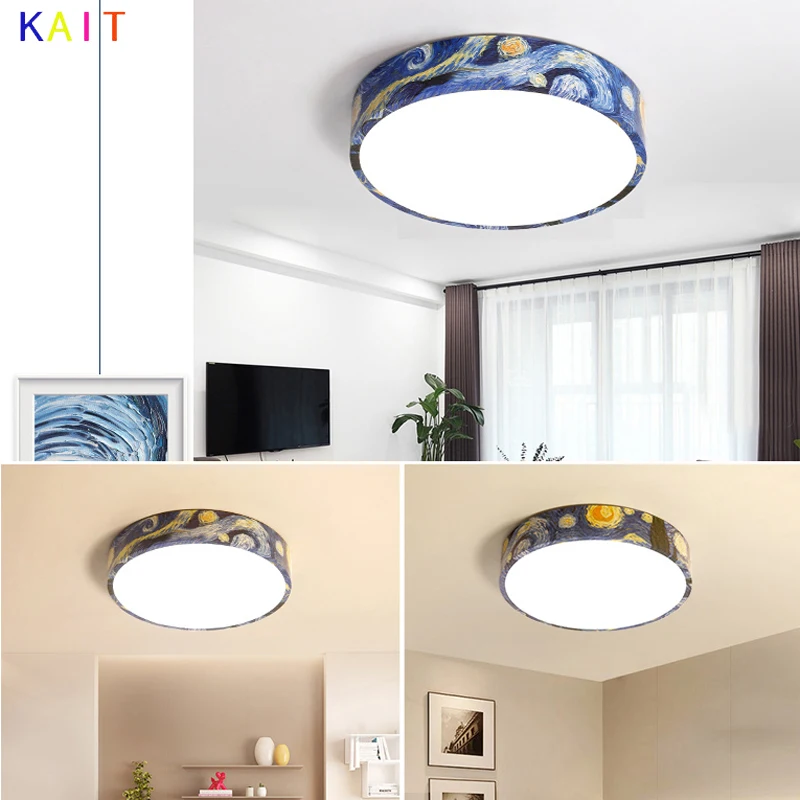 

Oil painting art LED Ceiling Lights Lighting Fixture Living Room Kitchen Remote Control modern Ceiling lamps