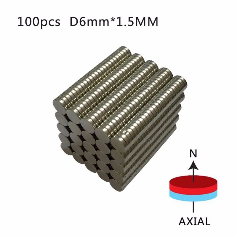 100 шт. N50 6 мм x 1,5 мм сильные круглые магниты неодимовый магнит редкоземельный магнит