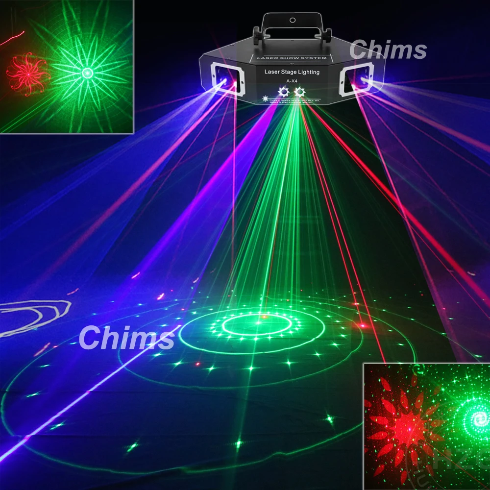 Chims DMX 4 Lens RGB Red Green Blue Beam Pattern Network Laser Light