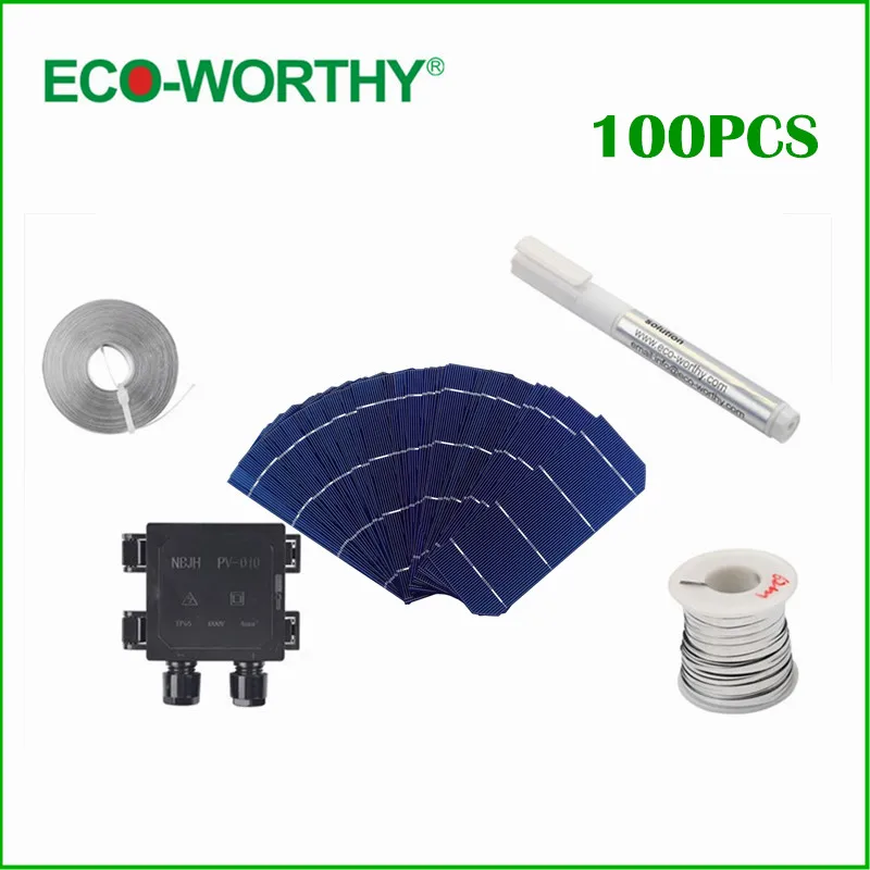 

100pcs 156*58.5mm Mono Solar Cell Kits Monocrystalline Photovoltaic Silicon Solar Cells High Efficiency 6x2 for DIY Solar Panel