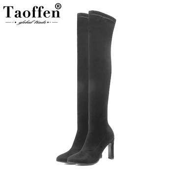 

Taoffen 9 Colors Women High Heel Boots New Fashion Winter Shoes Women Knee Boots Sexy Party Lady Street Footwear Size 34-43