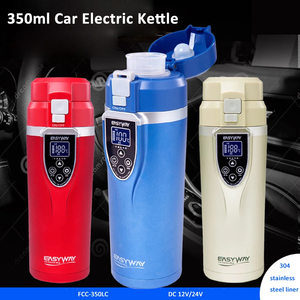 

350ML Car Heating Cup Electric Kettle Mug Auto Heating Cup 12-24V Coffee Thermal Heater Cups Temperature Boiling Water Bottle