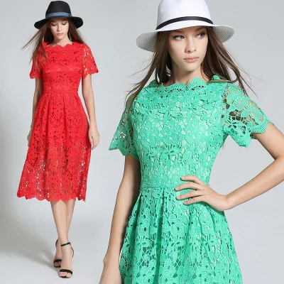 short sleeve midi lace dress white mint blue red Prom