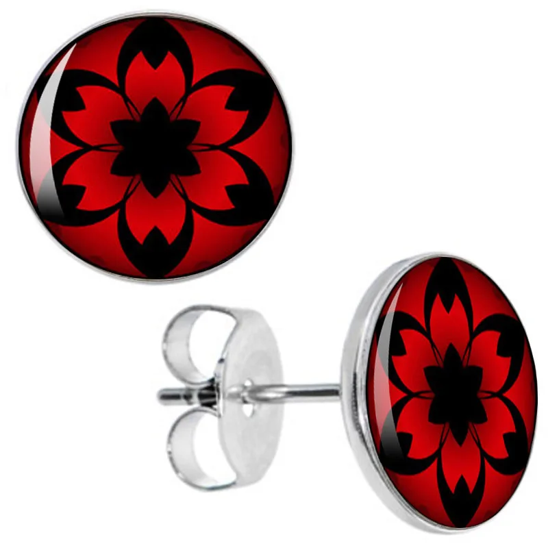 

Wholesale Stainless Steel Stud Earrings Red Mandala Ear Studs Fake Plugs Size 8mm 10mm*0.7mm 50 pieces AW5090