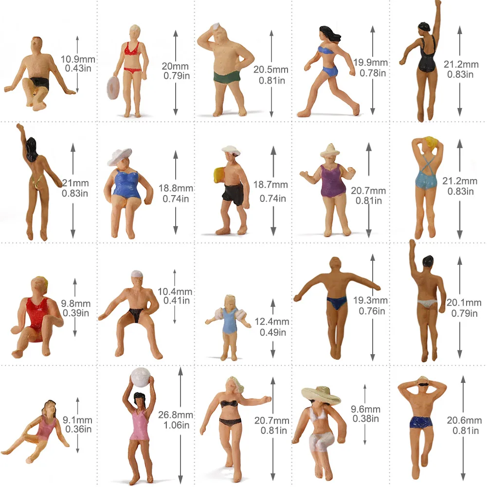 Evemodel 40pcs HO Scale Swimming Figures 1:87 Swimming People Model Trains 2