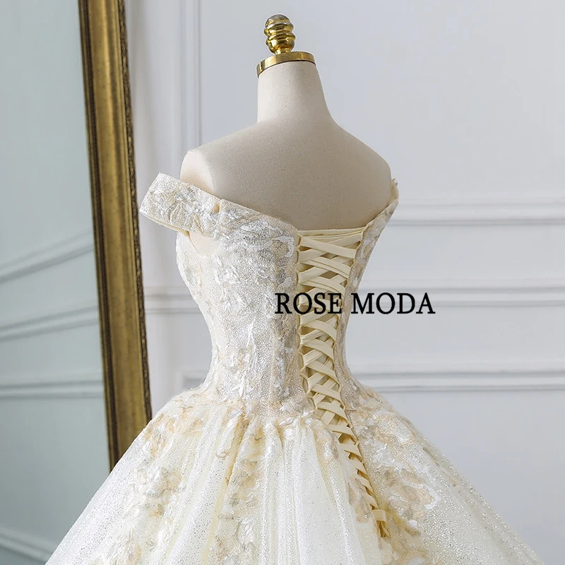 Роза Moda Bling с открытыми плечами свадебное платье 2019 Шампанское Кружева свадебное платье es бальное платье длинный шлейф реальные фотографии