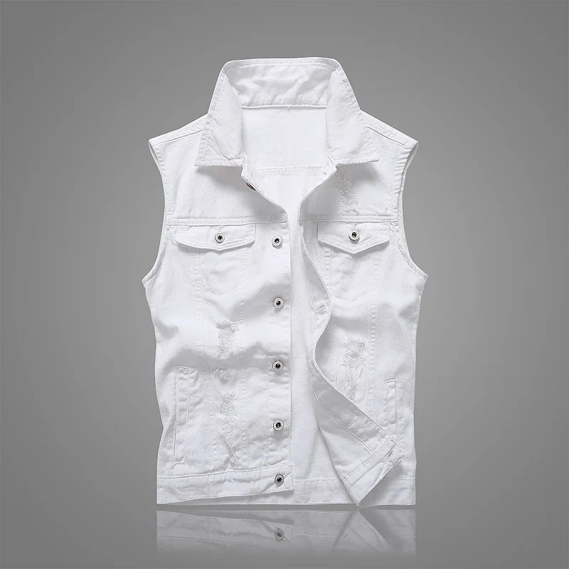 New Brief White Men's Summer Vest Korean Slim Sleeveless Denim Vests For Men Single breasted 