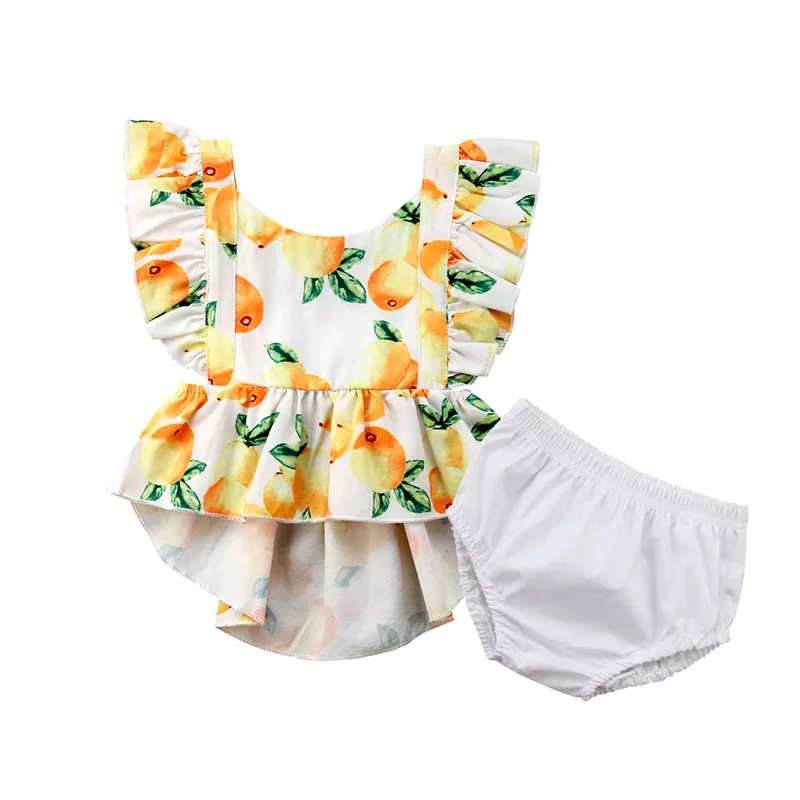 Newborn Kid Baby Girls Clothes Set Summer Sleeveless Backless Lemon