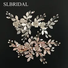 SLBRIDAL, сплав, розовое золото, австрийские кристаллы, стразы, цветок, лист, свадебные заколки для волос, заколки, свадебный головной убор, аксессуары для волос