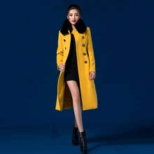 2016 Autumn and Winter New Fashion S-4XL Plus Size Women’s Outwear Medium-long Double Breasted Coat Elegant Wool Overcoat Yellow
