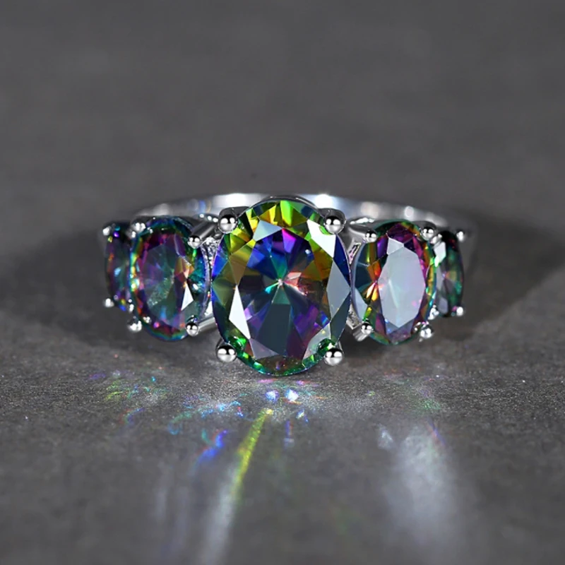

Luxury colorful Oval Shining AAA Zircon Ring 5 AAA CZ stones Wedding Rings for Women Fashion Brand Jewelry Valentines Day Gifts