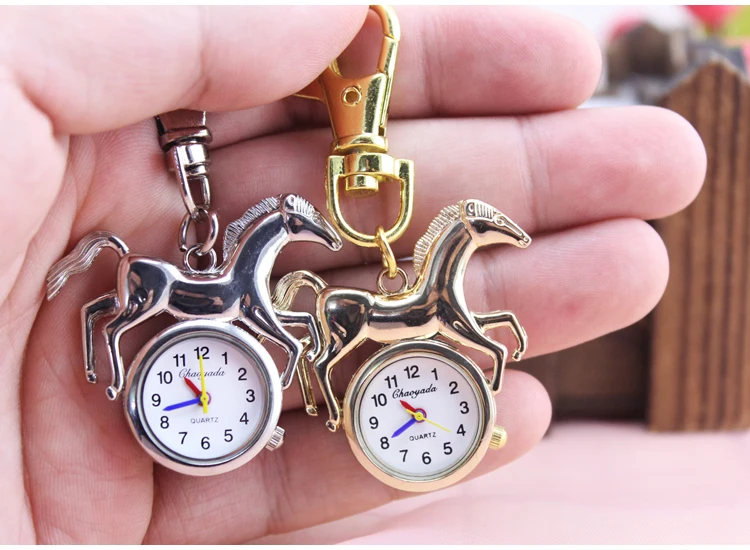 

Fashion Silvery gold Horse Flip Cover Stainless Steel Quartz Pocket Watch Necklace Hang buckle Pendant Womens Men Watches Gifts