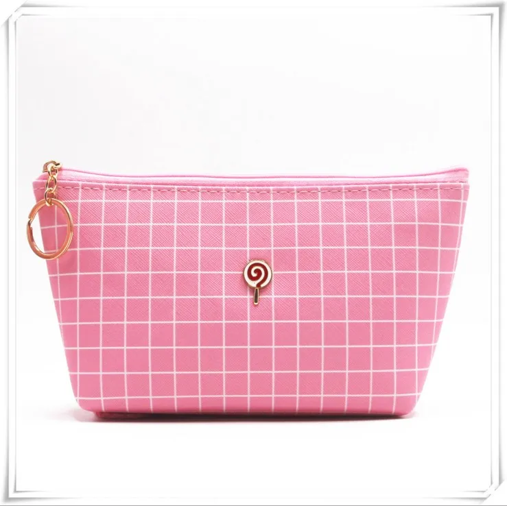 PACGOTH, милая розовая косметичка с клетчатым узором на молнии, розовая большая сумка для хранения из искусственной кожи, украшенная косметичкой, 1 шт