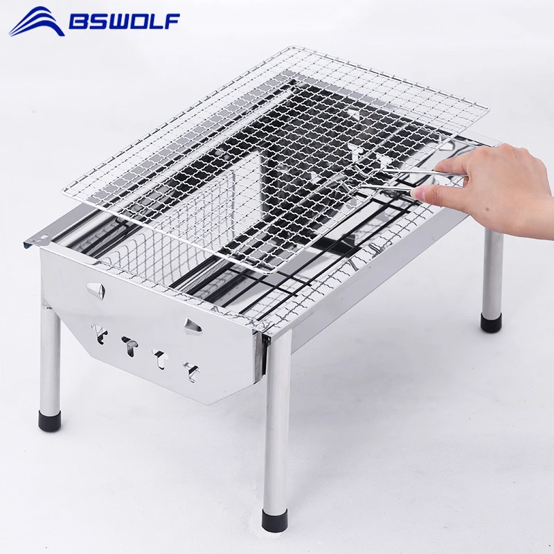 BSWolf портативный Открытый Кемпинг bbq плита 430 нержавеющая сталь гриль маленькая