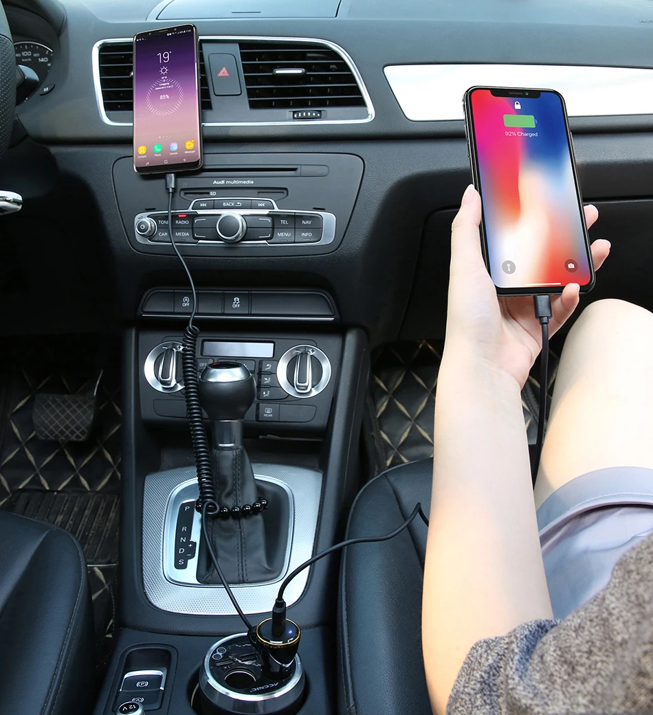 FLOVEME USB Автомобильное зарядное устройство для iPhone X 8 7 Plus универсальное автомобильное зарядное устройство 2.1A с кабелем Micro type C для телефона samsung S8 S9 адаптер