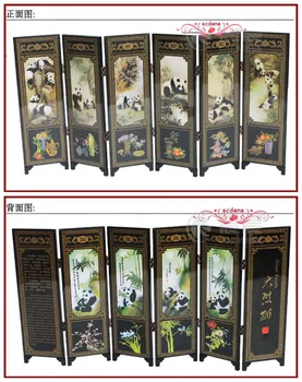 

6Pieces Panda Folding Screen Chinese Traditional Lacquerwork Screen Decoration