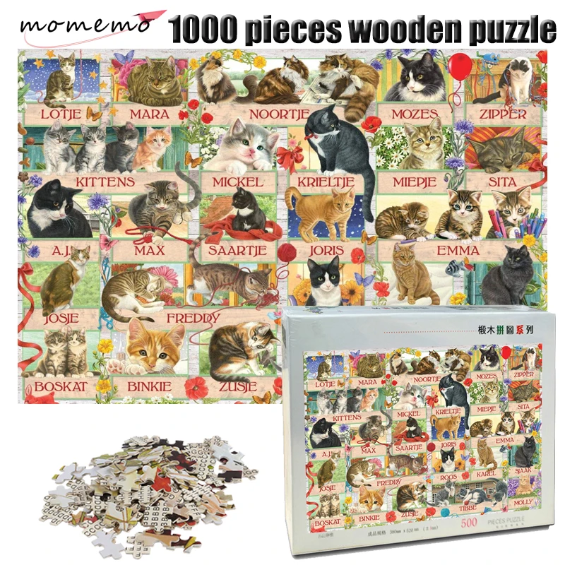 MOMEMO кошки деревянные строительные детали 1000 штук пазл с рисунком животных для
