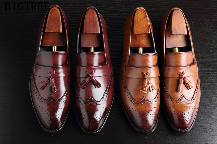 Обувь с перфорацией типа «броги»; Мужская классическая официальная обувь; мужские офисные лоферы с бахромой; элегантная мужская обувь; sepatu; слипоны; pria chaussure homme
