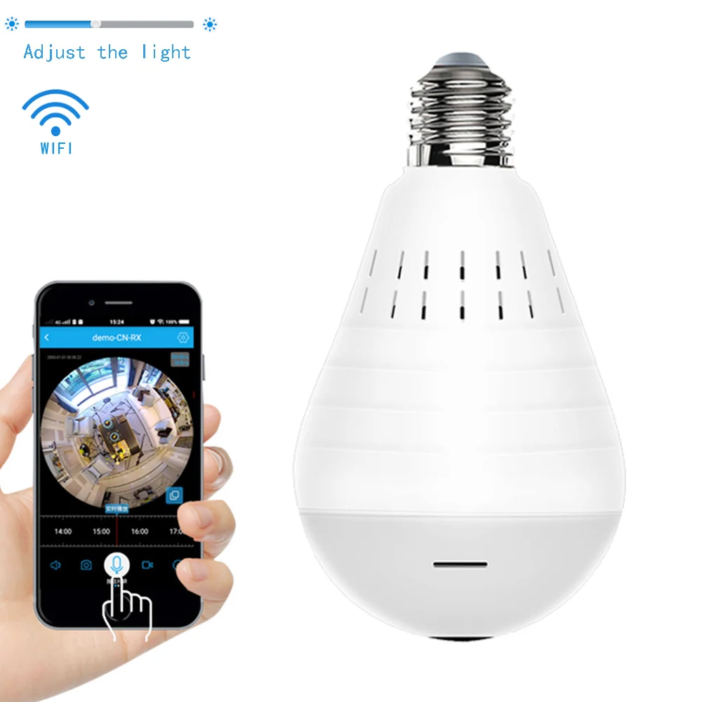 FHD IP Camera 360 Degree Panoramic Fisheye Bulb Lamp Security Camera WiFi Two Ways Audio 3 LEDS Surveillance Home CCTV Camera