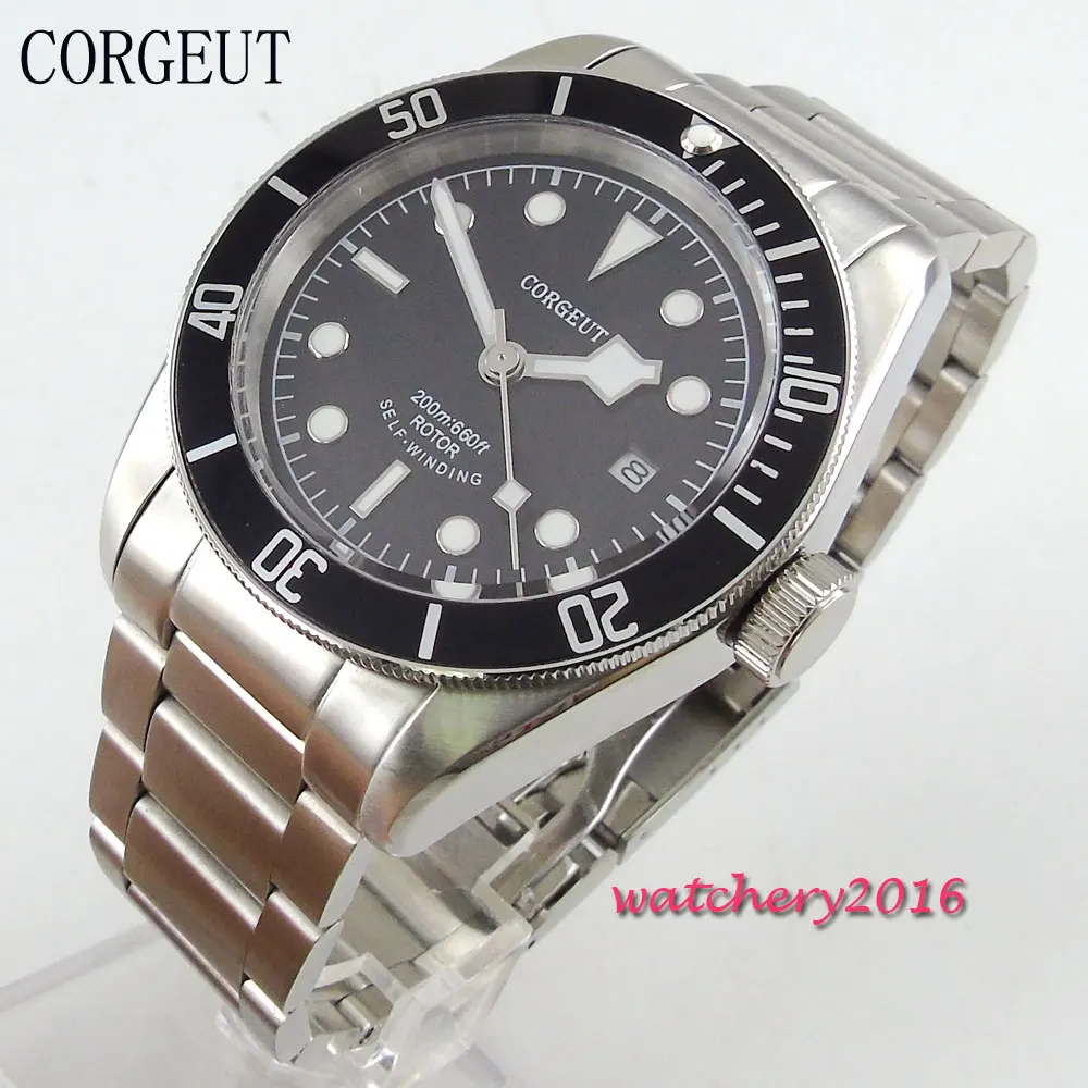 

41mm Corgeut black dial sapphire glass most worthy collection date adjust luminous hands miyota automatic movement Men's watch