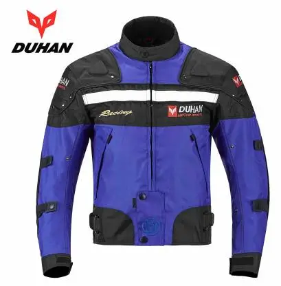 DUHAN Blouson Moto Мужская мотоциклетная куртка для мотокросса для гонок по бездорожью бронежилет+ штаны для верховой езды комплект одежды черный синий красный, D-020 - Цвет: blue  jacket