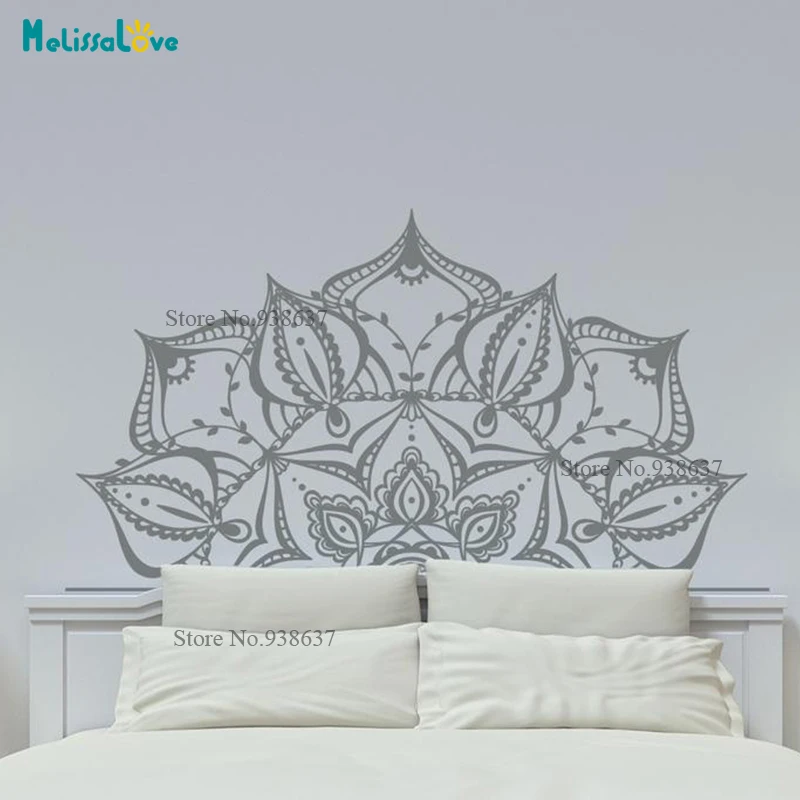 

Vinyl Wall Decal Half Mandala Wall Mural Sticker Yoga Lover Gift Home Headboard Decor Interior Design Bedroom Decals Art BA039