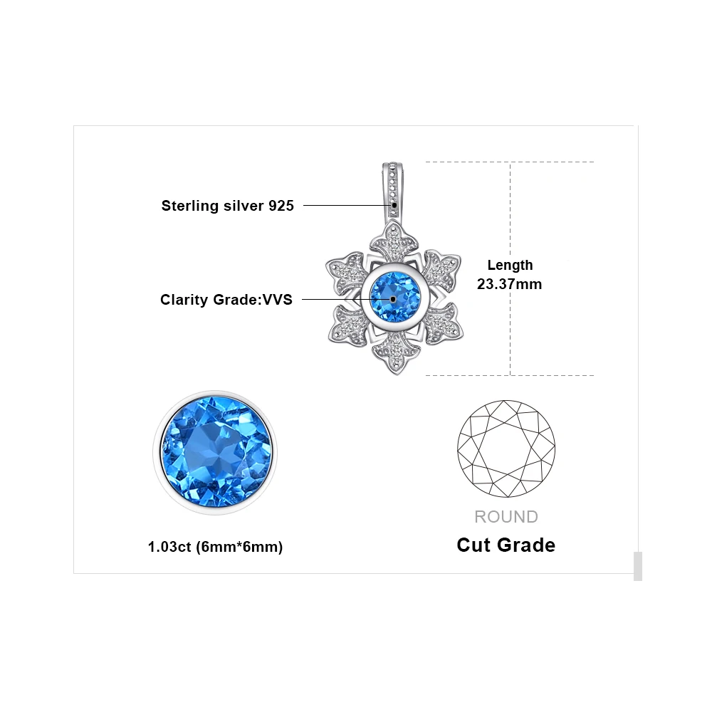 Ювелирный дворец Снежинка 1.1ct подлинный синий топаз кулон 925 Серебро кулон подарок для женщин не содержит цепи Горячий