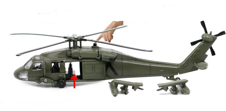 Сплав литой Черный ястреб, военный вертолет, модель истребителя со звуком и светильник, детская коллекция, детские игрушки
