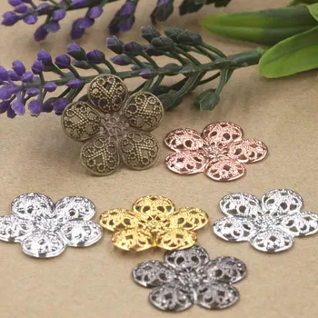 

26mm Vintage Filigree Circle Flower Charms Bu Yao Hair Clasps DIY Jewelry Accessories Metal Wraps Links Findings Multi-color